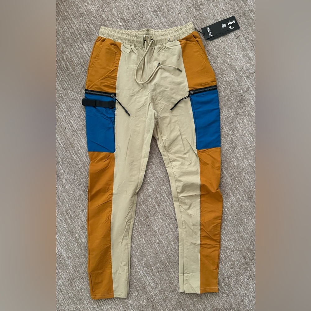 Men's Colorblock Utility Jogger Pants - Beige, Blue & Brown